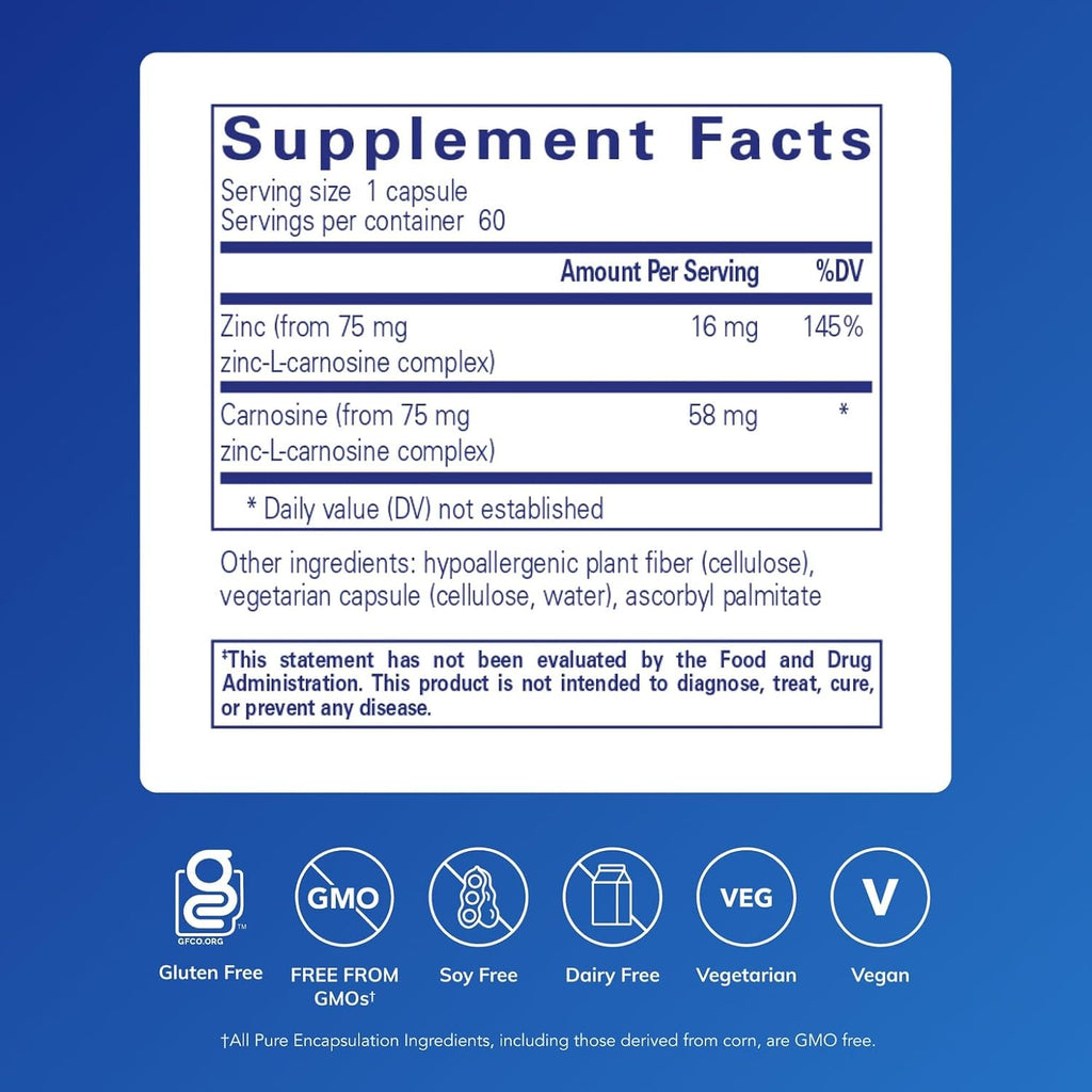 Pure Encapsulations Peptic-Care - Zinc-L-Carnosina - 60 Cápsulas