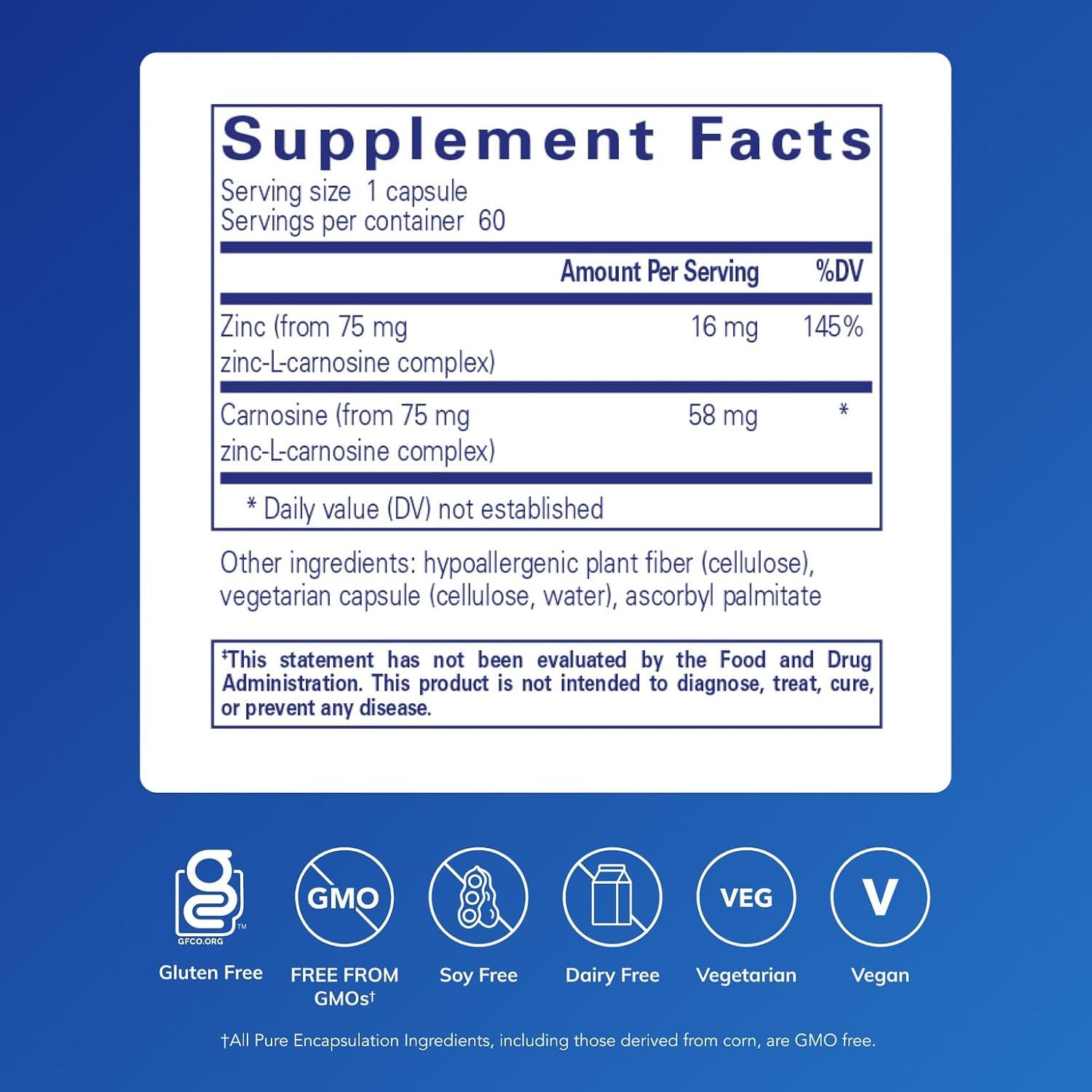 Pure Encapsulations Peptic-Care - Zinc-L-Carnosina - 60 Cápsulas