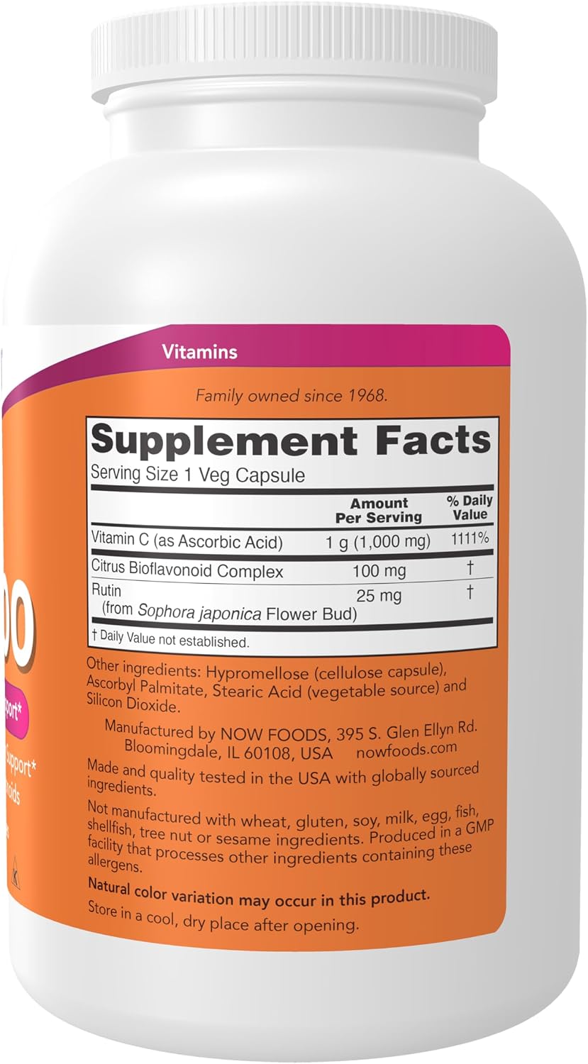NOW Foods Vitamina C 1000 mg con Bioflavonoides - 500 Cápsulas Vegetales