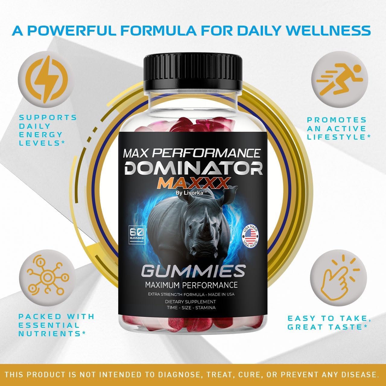 Dominator Maxxx Gummies for Men – Complejo Multivitamínico Natural, 180 Gomitas (3 Meses)