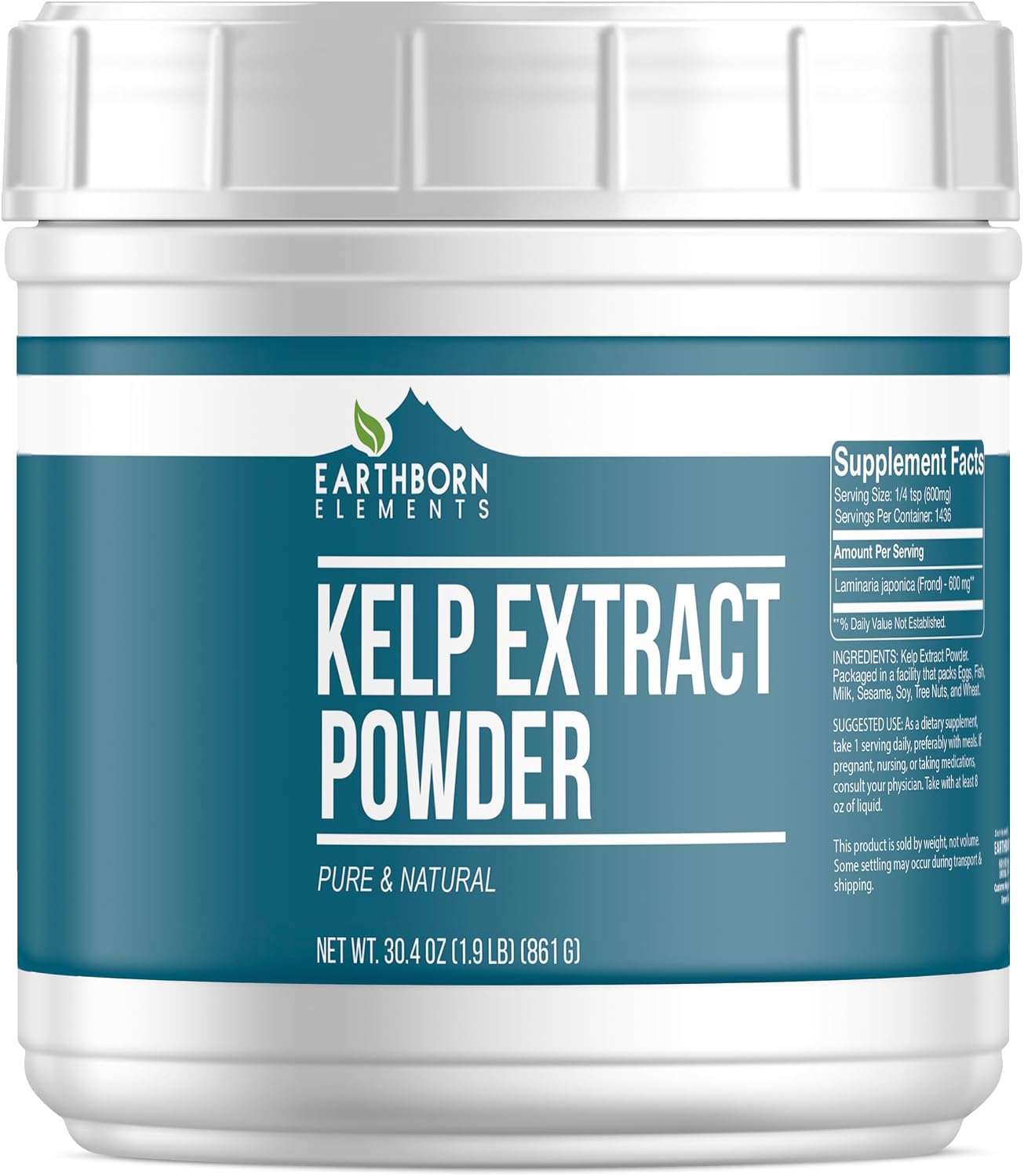 Earthborn Elements Polvo de Extracto de Kelp 500 g, Puro y Natural, Superalimento