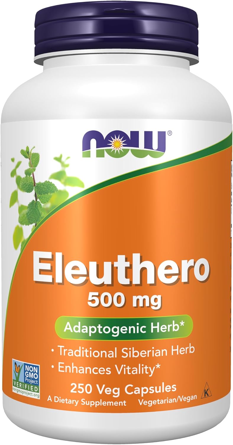 NOW Foods Eleuthero (Eleutherococcus senticosus) 500 mg - 250 Cápsulas Veganas