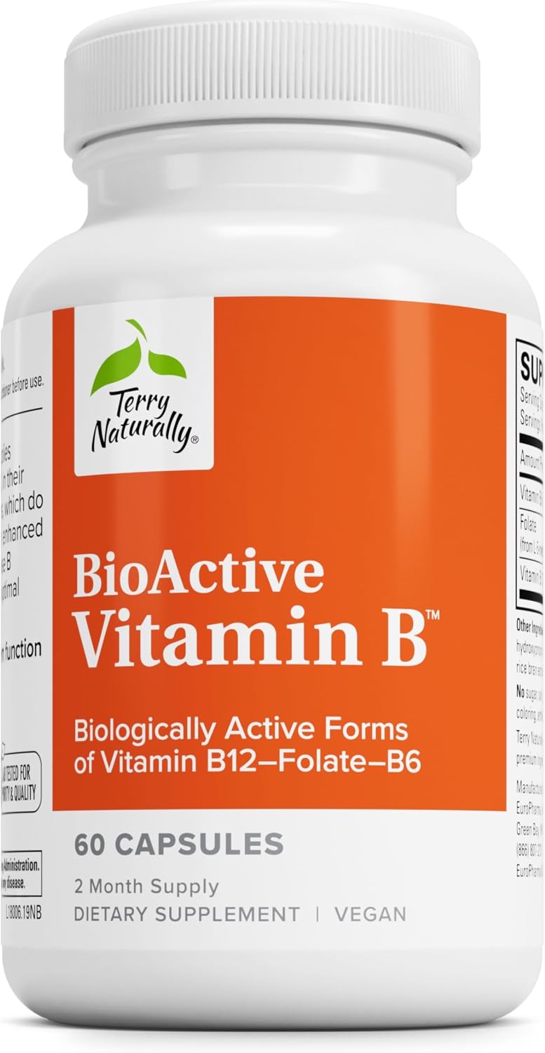 Terry Naturally BioActive Vitamin B - 60 Capsules - Bioactive Forms of Vitamin B12, Folate and B6