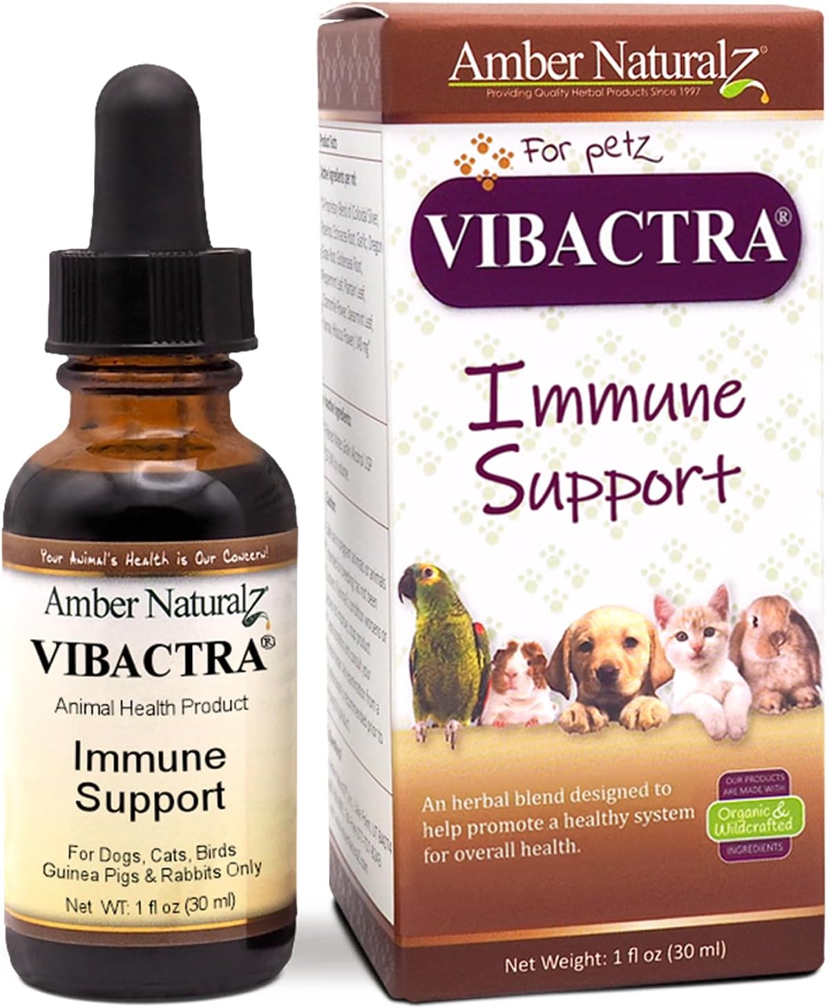 Amber NaturalZ Vibactra — Suplemento Herbal de Apoyo Inmunológico para Mascotas