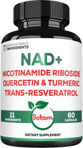 Satoomi NAD Suplemento para Mujeres - Nicotinamida Ribósido Resveratrol 900mg, Quercetina, Cúrcuma, Astrágalo, Ginseng, Vitamina D3, Vitamina C - 60 Cápsulas