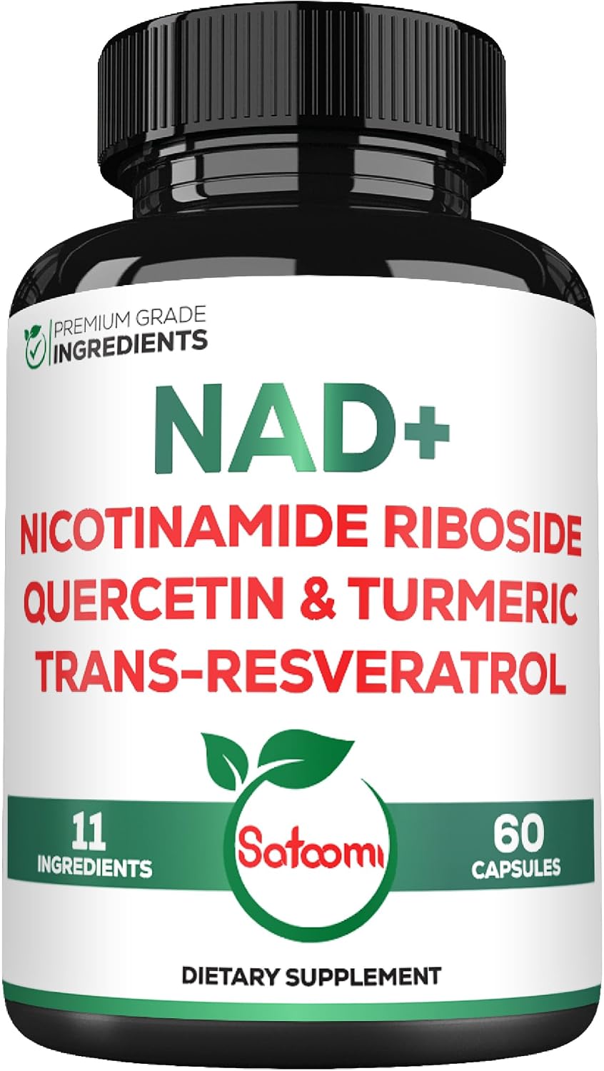 Satoomi NAD Suplemento para Mujeres - Nicotinamida Ribósido Resveratrol 900mg, Quercetina, Cúrcuma, Astrágalo, Ginseng, Vitamina D3, Vitamina C - 60 Cápsulas