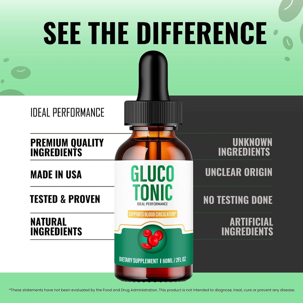 Gluco Tonic Drops - Fórmula Líquida de Apoyo Sanguíneo, Alta Potencia, 1 Pack