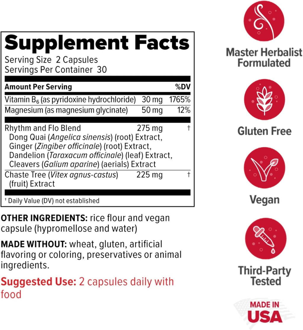 Redd Remedies, Rhythm & Flo, Apoya Ciclos Menstruales Saludables, 60 Cápsulas Veganas