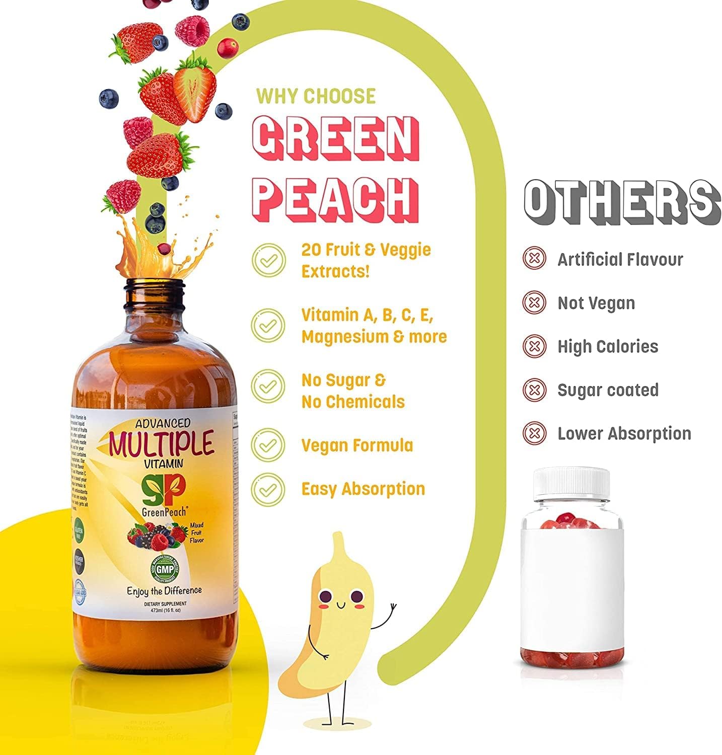 Multivitamínico Líquido para Niños con Saúco Orgánico - 31 Minerales Veganos y Vitaminas - Sin Azúcar - GreenPeach
