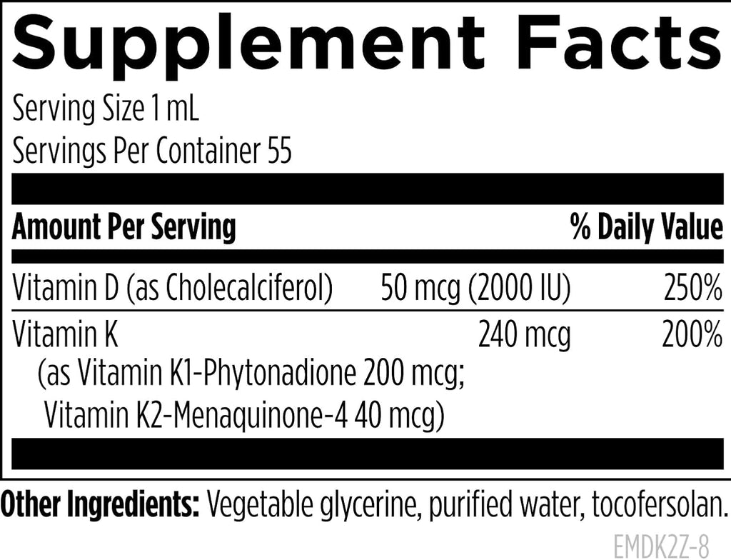 Designs for Health Emulsi-D3 Synergy - Vitamina D3 y K2 en Emulsión (2000 UI, 1.8 oz)