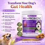 Freydell Pets Probióticos para Perros – Enzimas Digestivas, Prebióticos y Fibra – Salud Intestinal – 120 Chews
