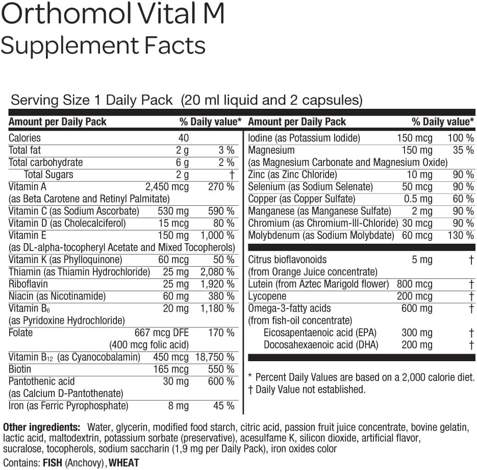 Orthomol Vital M – Multivitamínico diario para hombres, 30 días, Líquido + Cápsulas