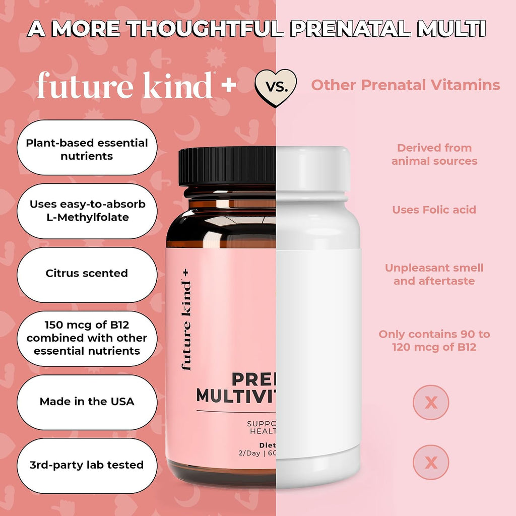 Future Kind Vitamina Prenatal - Embarazo, Lactancia y Bienestar con DHA y L-Metilfolato - Suplemento de Folato para Mujeres con Vitamina D, E, Hierro, Omega-3 y Biotina (60 Cápsulas)