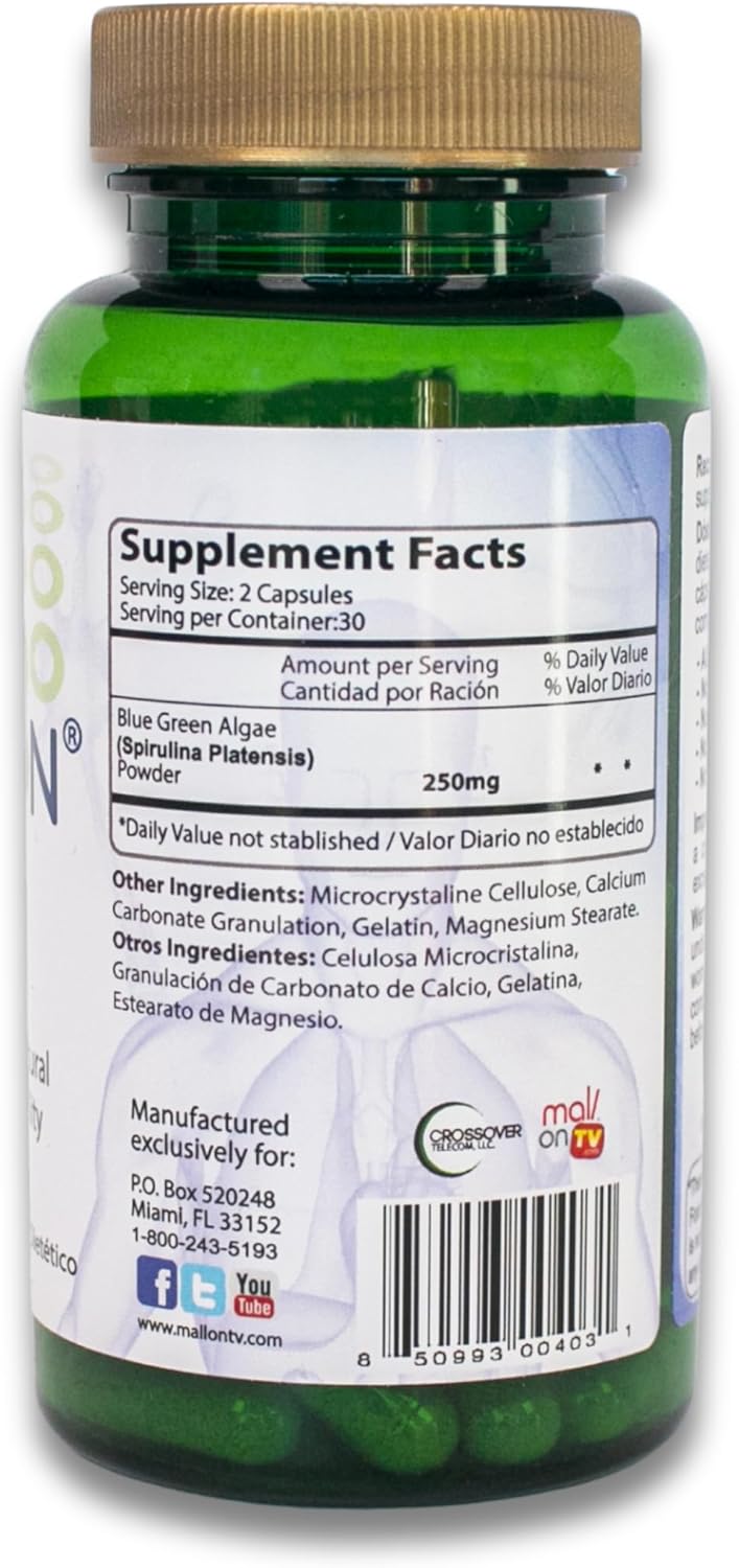 Bioxtron Cápsulas de Suplemento Natural con Alga Verde Azul y Espirulina - 60 Cápsulas