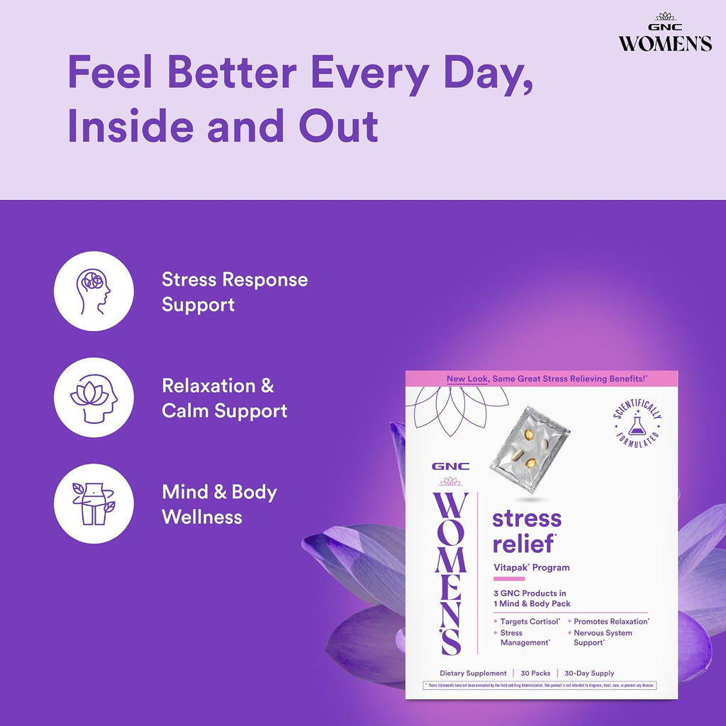 GNC Women's Stress Relief Vitapak: Manejo del Estrés y Cortisol, 30 Paquetes