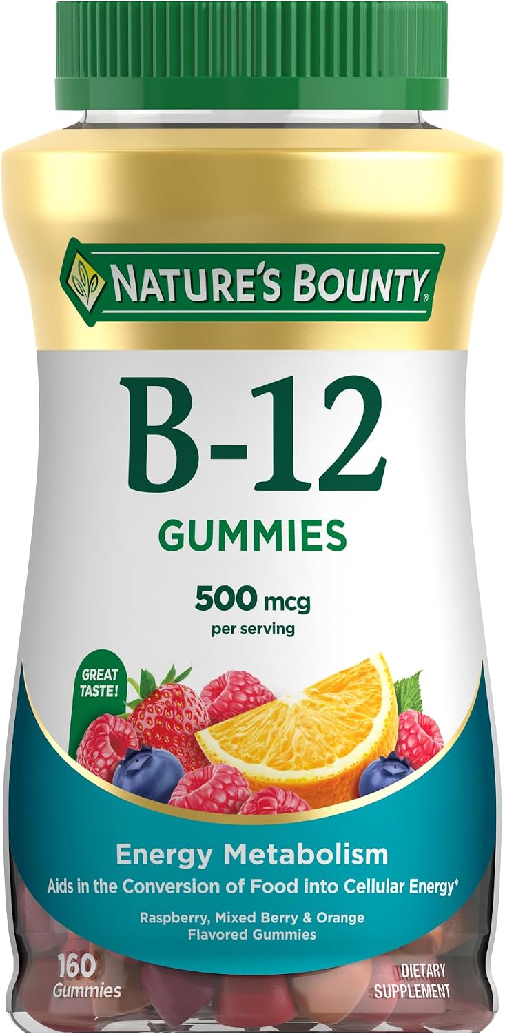 Nature's Bounty Vitamina B12 Gummies, 500 mcg, 160 Gomitas, Sabor Bayas Mixtas