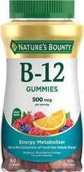 Nature's Bounty Vitamina B12 Gummies, 500 mcg, 160 Gomitas, Sabor Bayas Mixtas