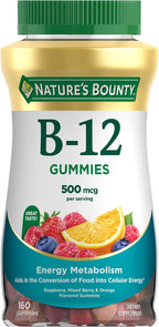 Nature's Bounty Vitamina B12 Gummies, 500 mcg, 160 Gomitas, Sabor Bayas Mixtas