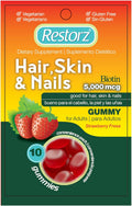 Restorz Gomitas de Biotina para Cabello, Piel y Uñas, Sabor Fresa (Pack de 12)
