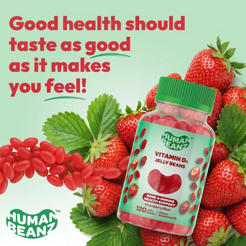 Human Beanz Vitamin D3 Gominolas Jelly Bean, 2000 IU, 120 Gominolas (Sabor Fresa)