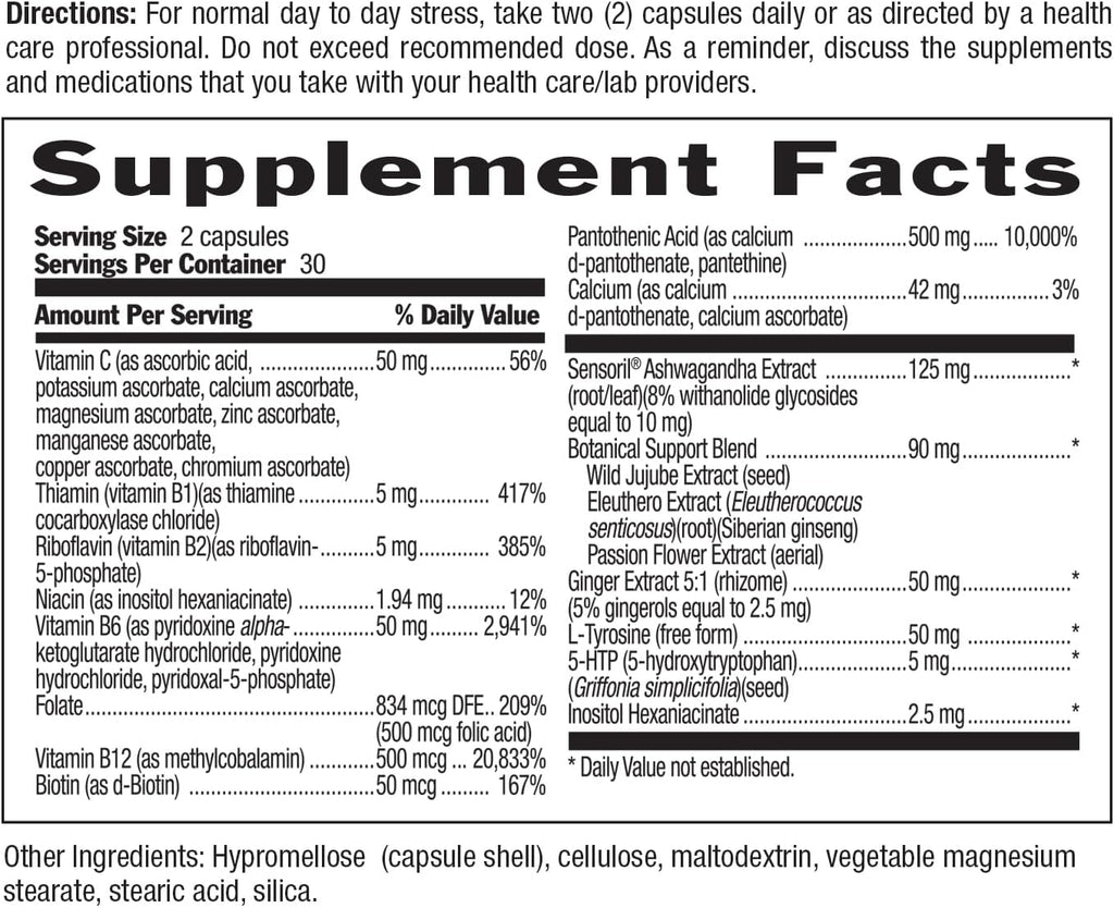 Country Life Stress Shield – Alivio del Estrés y Tensión con Ashwagandha y Vitaminas B, 60 Cápsulas