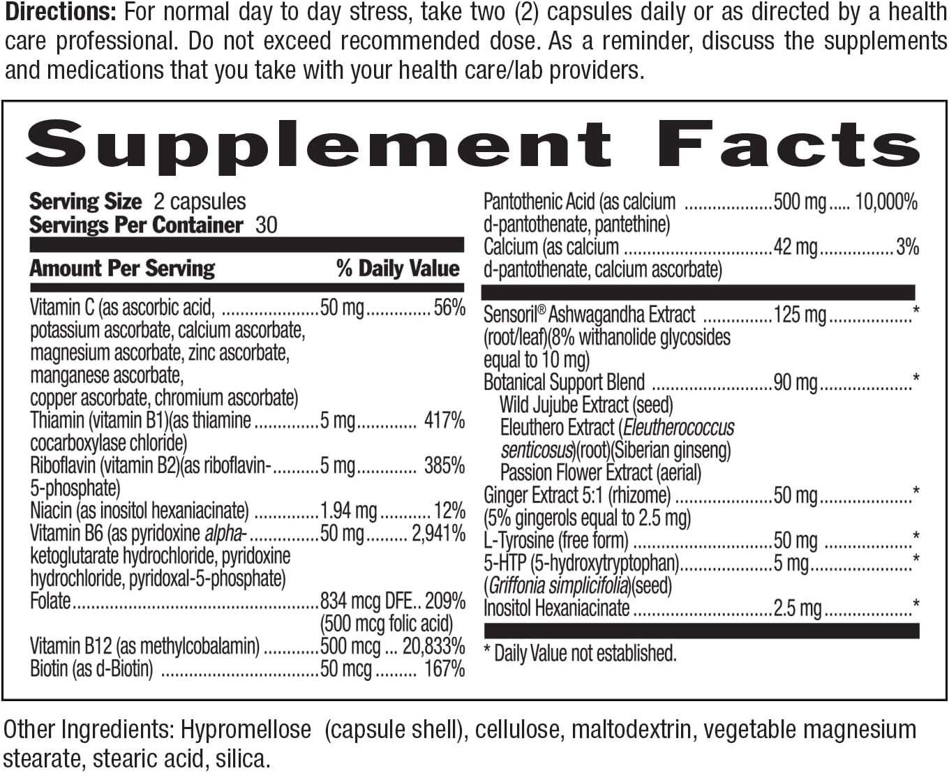 Country Life Stress Shield – Alivio del Estrés y Tensión con Ashwagandha y Vitaminas B, 60 Cápsulas