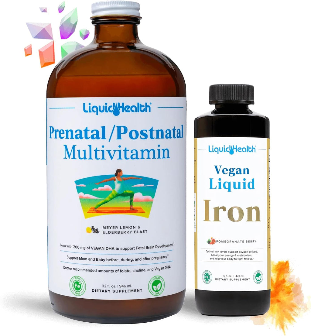 LIQUIDHEALTH Prenatal Baby Booster - Pack de Vitaminas Prenatales/Postnatales Líquidas Veganas con Hierro Ferrochel y Folato