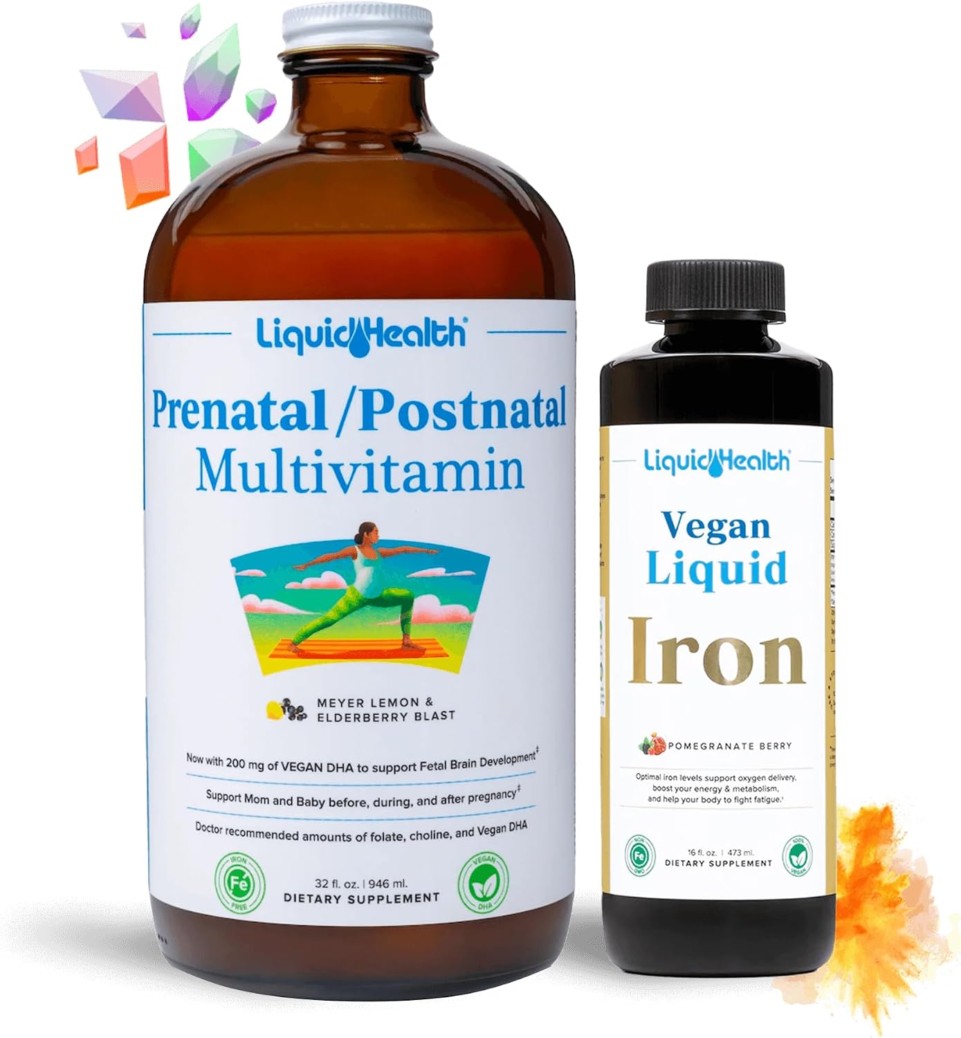 LIQUIDHEALTH Prenatal Baby Booster - Pack de Vitaminas Prenatales/Postnatales Líquidas Veganas con Hierro Ferrochel y Folato