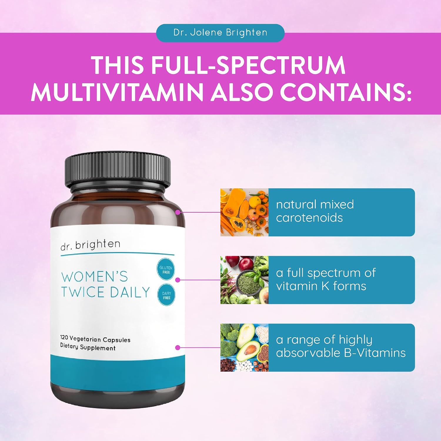 Dr. Brighten Women's Twice Daily — Multivitamínico Premium para Mujeres, Sin Hierro, 120 Cápsulas
