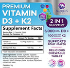 Nature's Peak Vitamina D3 K2 5000 UI + 100 mcg MK-7 - 60 Comprimidos Masticables Sabor Baya