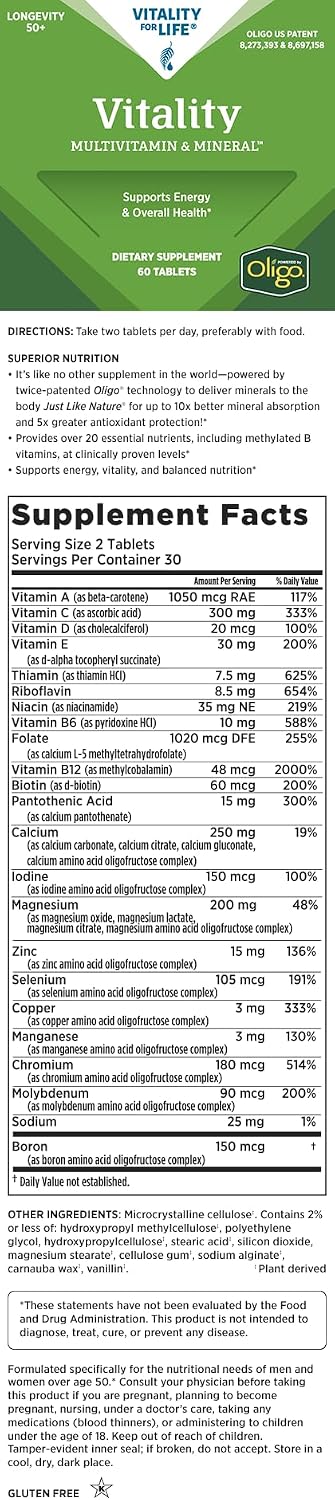 Melaleuca Vitality Multivitamin and Mineral for Adults Over 50, 60 Tablets