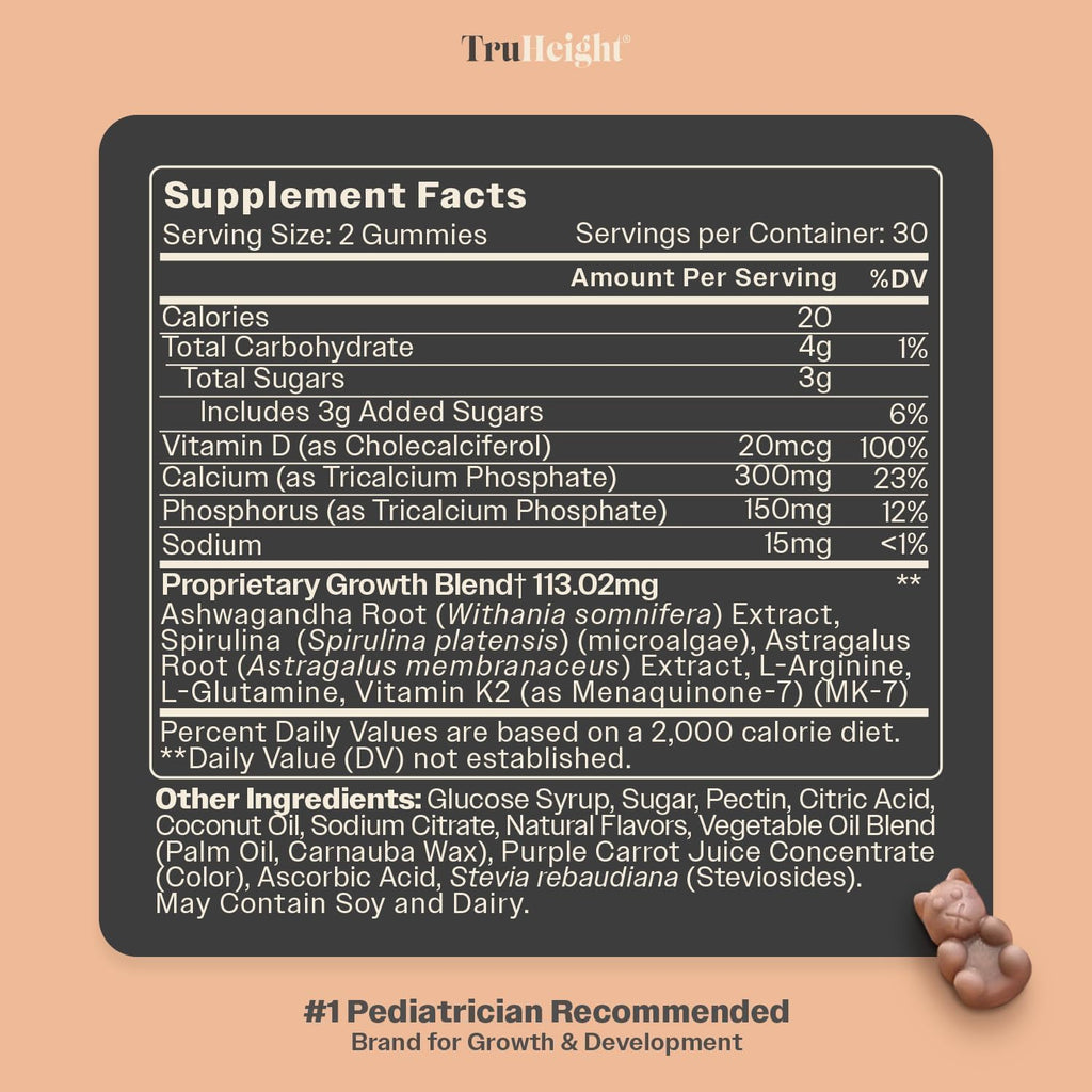 TruHeight Growth Gummies (Sandía) - Suplemento de Crecimiento Natural para Niños y Adolescentes - Vitaminas D, K, Calcio y Ashwagandha