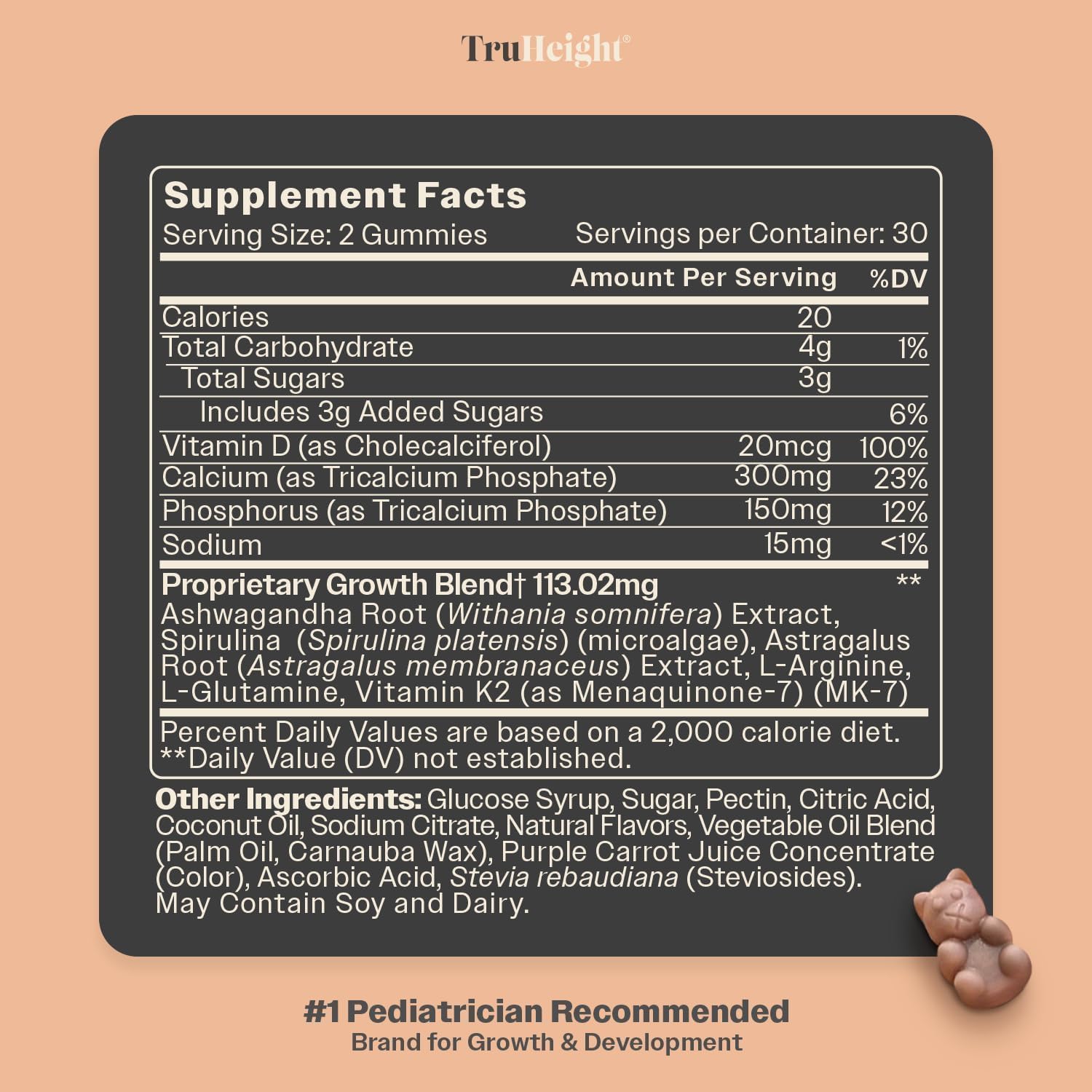 TruHeight Gominolas de Crecimiento (Sabor Sandía) - Suplemento Natural de Altura para Niños y Adolescentes - Vitaminas D, K, Calcio y Ashwagandha - Para Huesos Fuertes - Edad 5+