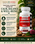 Vadik Herbs Jatamansi Cápsulas 1000mg – Raíz Orgánica de Jatamansi (Nardostachys jatamansi) – Hierba Ayurvédica para la Calma, Claridad y Sueño Reparador – 100 Cápsulas Vegetales – No Transgénico