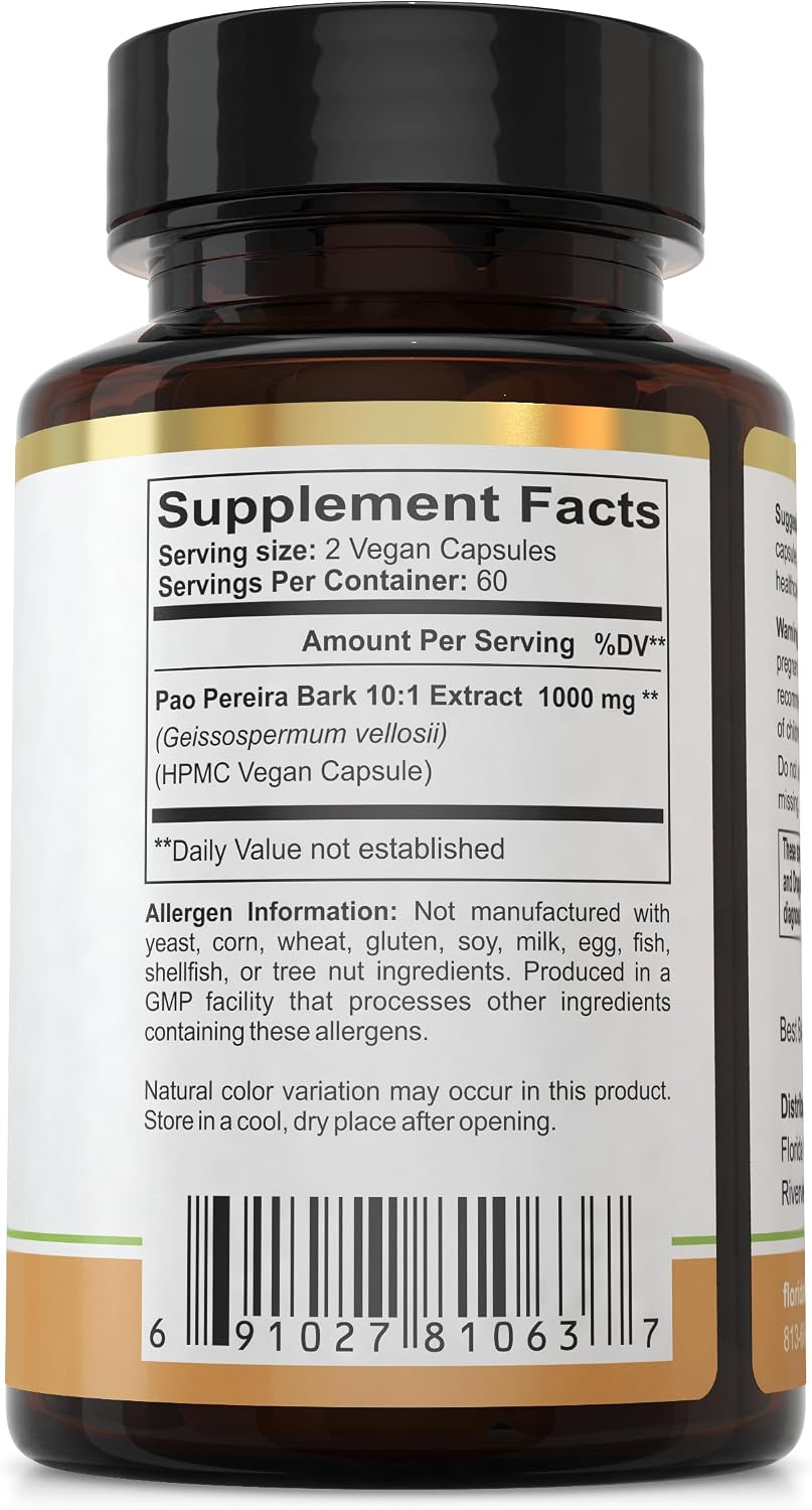 Florida Herbal Pharmacy Pao Pereira Bark Extract Supplement Capsules