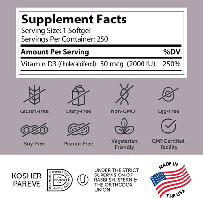 Zahler Vitamina D3 Avanzada 2000 UI, 250 Cápsulas Blandas - Suplemento de Vitamina D3 para Huesos, Dientes, Músculos e – Image 2
