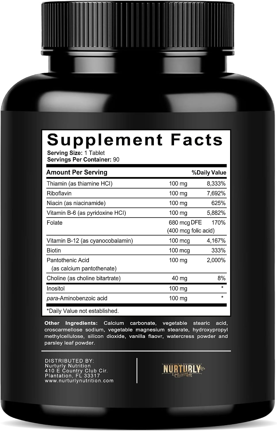 NURTURLY Vitamin B Complex - Complejo B Completo con Biotina - 90 Comprimidos