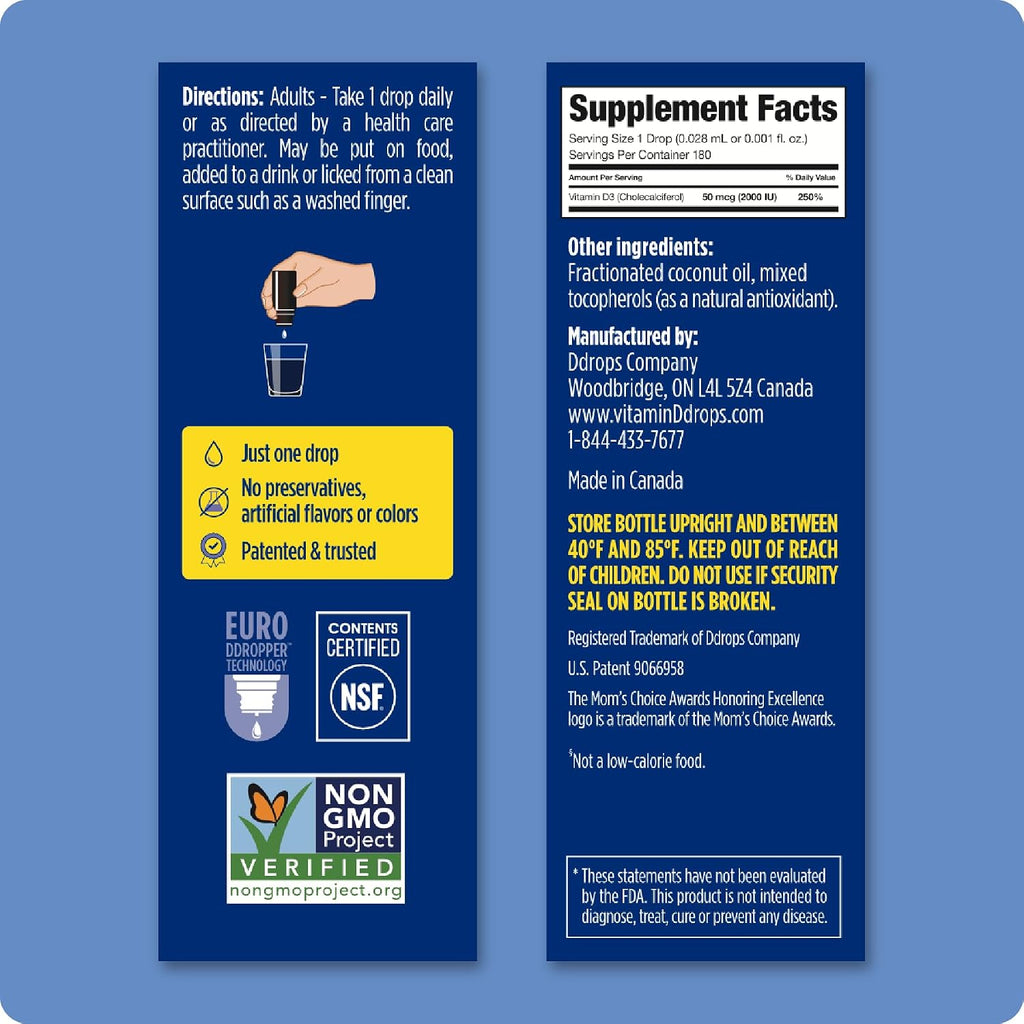 Ddrops Adultos 2000 UI 180 Gotas - Suplemento Líquido de Vitamina D3