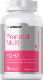 Horbäach Women's Prenatal Multivitamin with DHA, Iron and Folic Acid - 70 Softgels