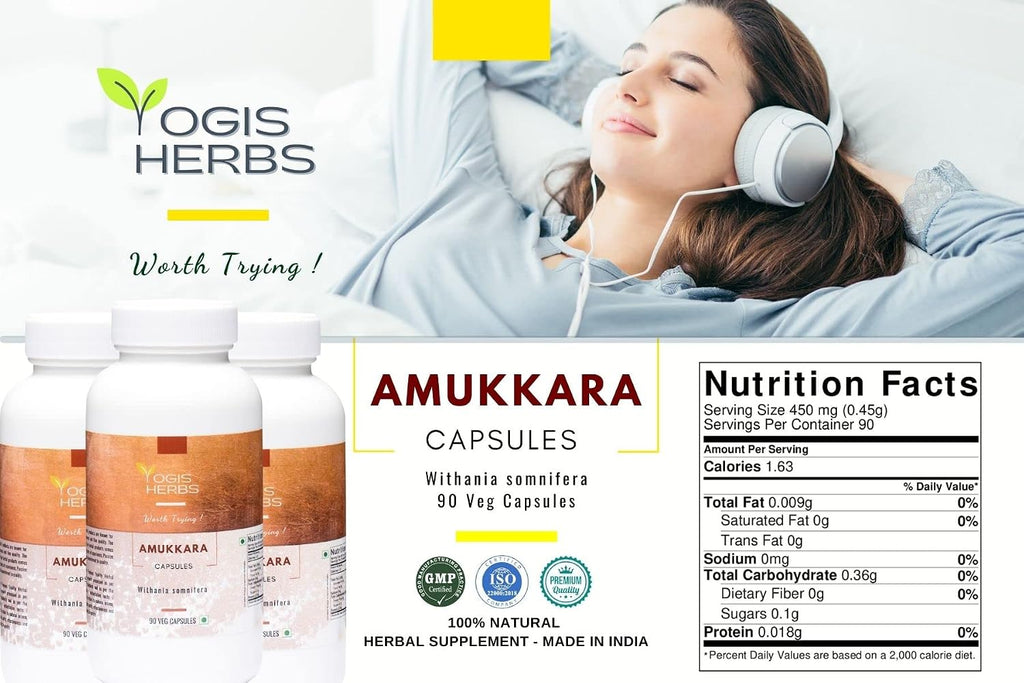 YOGIS HERBS Amukkara Cápsulas de Ashwagandha - Suplemento Herbal 90 Cápsulas Vegetales