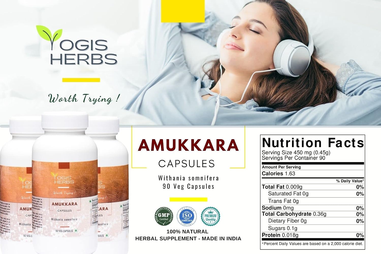 YOGIS HERBS Amukkara Cápsulas de Ashwagandha - Suplemento Herbal 90 Cápsulas Vegetales
