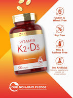 Carlyle Vitamina K2 D3 | 300 Cápsulas Blandas | 200 mcg K2 MK7 y 10,000 UI D3 | Sin Gluten, No-GMO