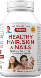 ANDREW LESSMAN Healthy Hair, Skin and Nails - 60 Cápsulas - 3000 mcg Biotina de Alta Bioactividad, Complejo B