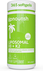 UpNourish Vitamina D3 Liposomal 5000 IU - 365 Cápsulas Blandas con Aceite de Coco Orgánico