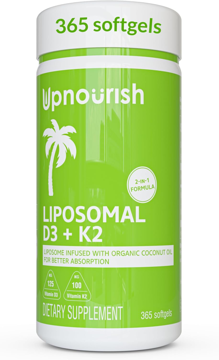 UpNourish Vitamina D3 Liposomal 5000 IU - 365 Cápsulas Blandas con Aceite de Coco Orgánico