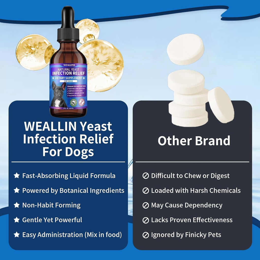 Tratamiento Natural contra Levaduras para Perros | Gotas con Probióticos y Mezcla de 8 Hierbas | Apoya Piel, Oídos y Alivio de Alergias | Sabor a Bacon