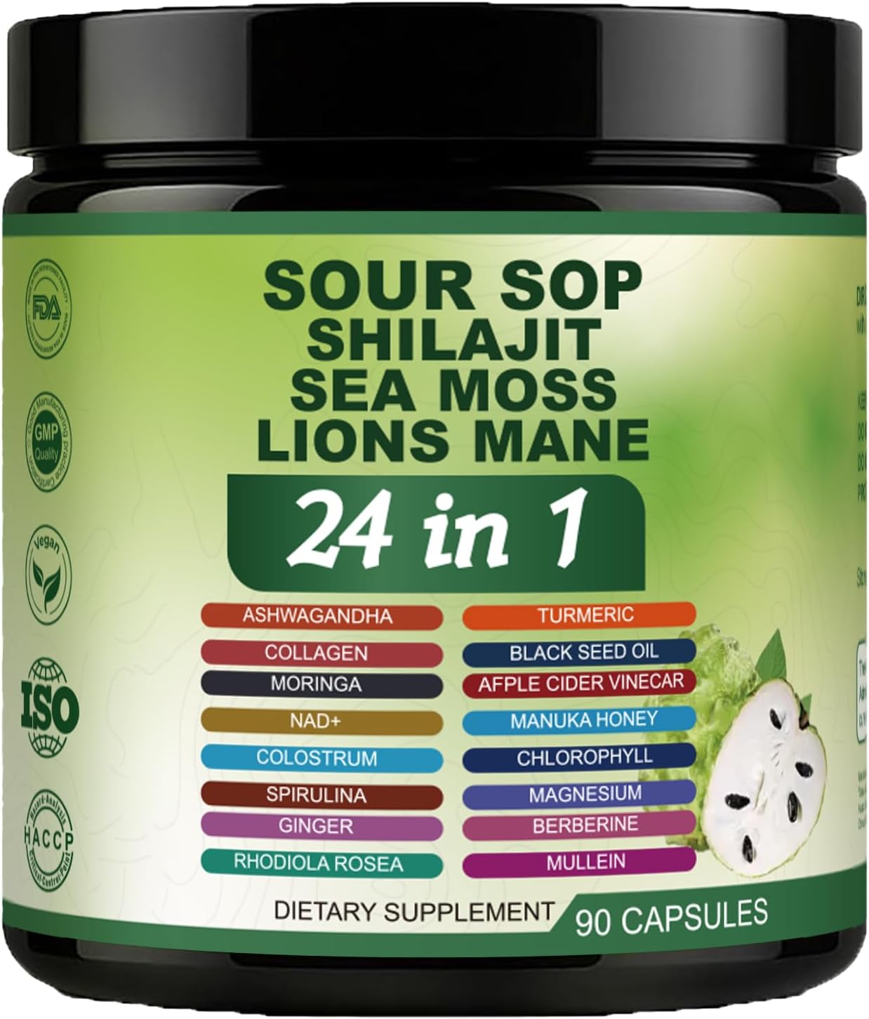 Cápsulas de Graviola 24 en 1 - Complejo de 24 Ingredientes Naturales - 90 Cápsulas