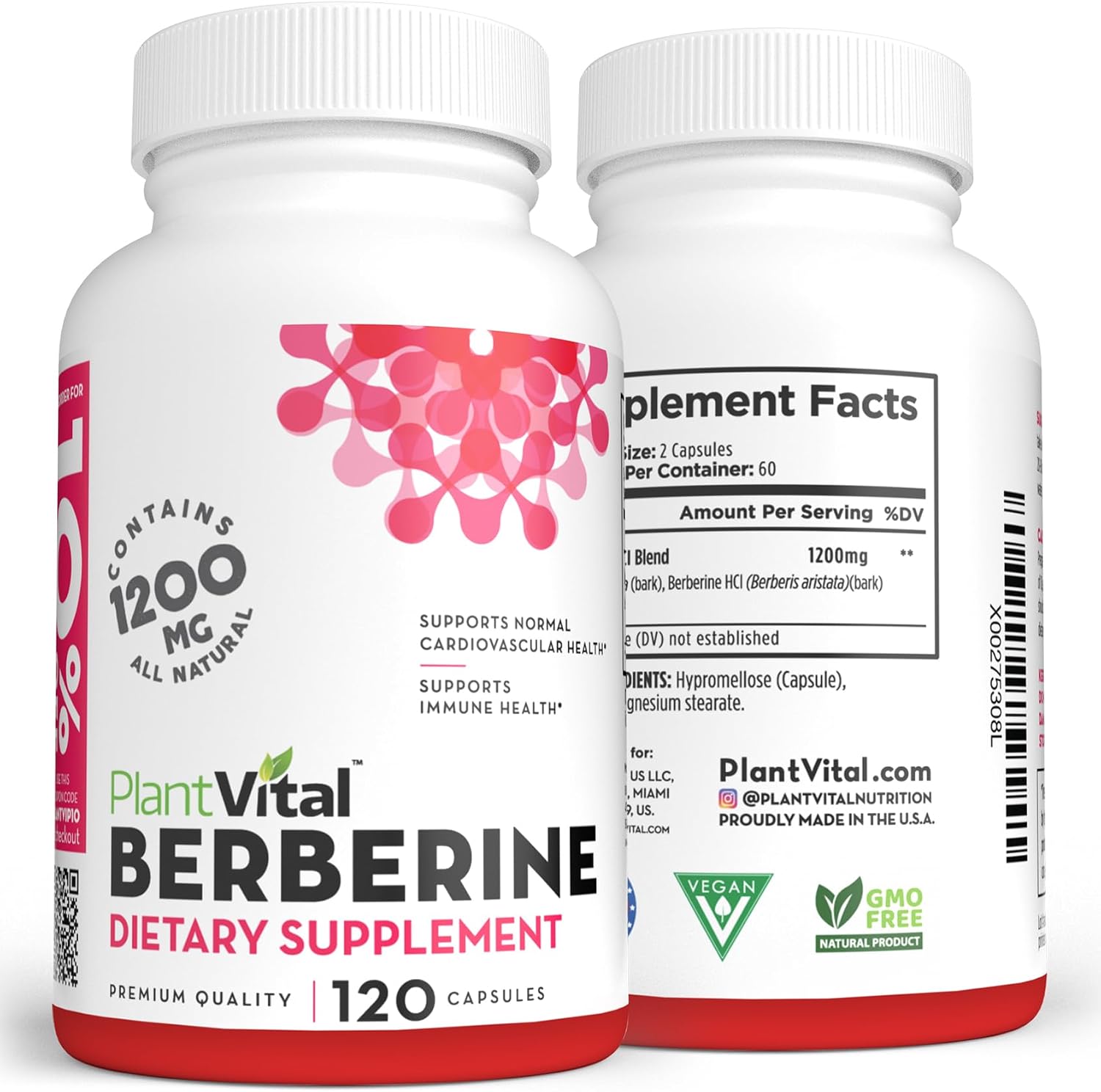 Plantvital Berberina 1200mg (por 2 Cápsulas) - 120 Cápsulas Veganas