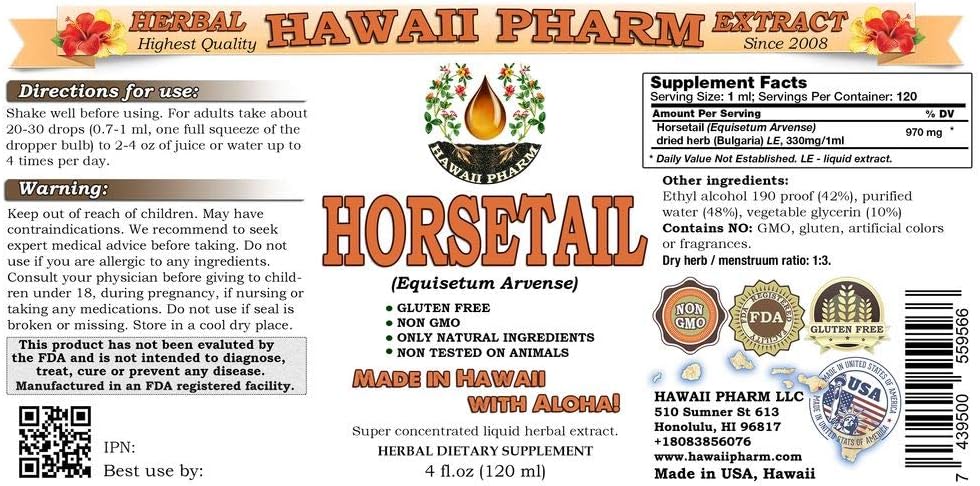Extracto Líquido de Cola de Caballo (Equisetum arvense) - Hawaii Pharm 118 ml