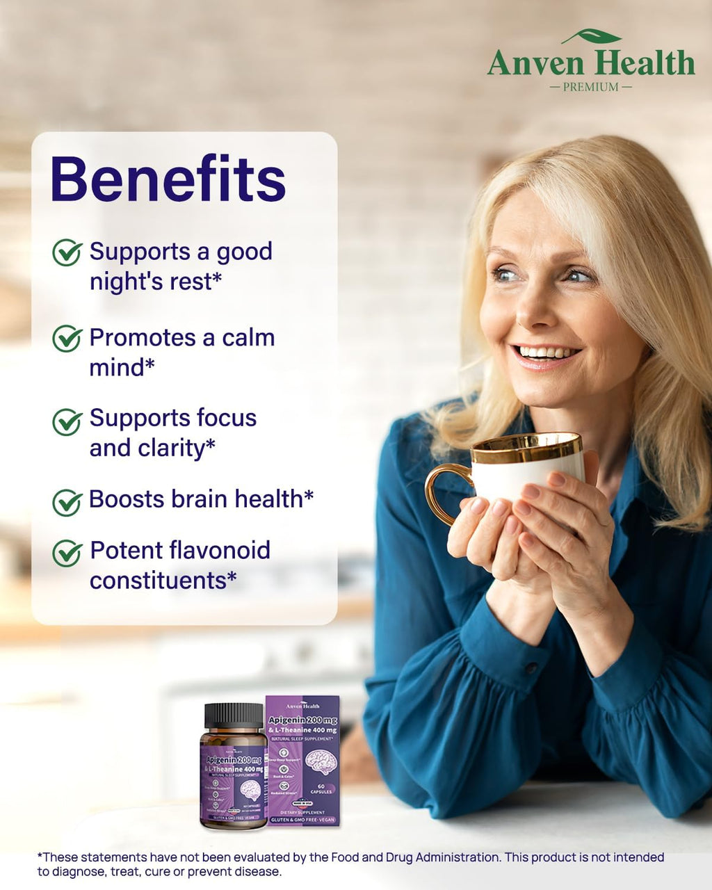 L-Theanine 400 mg con Apigenina 200 mg – Suplemento para el Sueño y la Relajación (120 Cápsulas Vegetarianas)